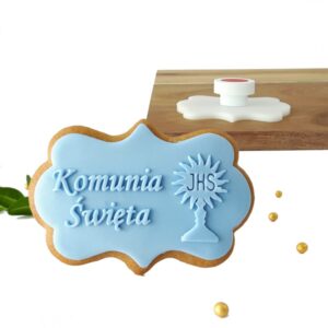 Stempel 9 x 6,2 cm Etykieta - Komunia Święta kielich - stempel do ciastek