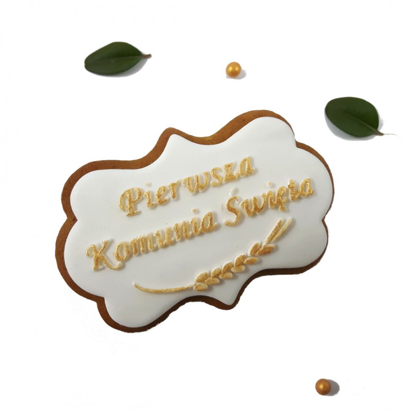 Stempel 9 x 6,2 cm Etykieta - Pierwsza Komunia Święta kłos - stempel do ciastek