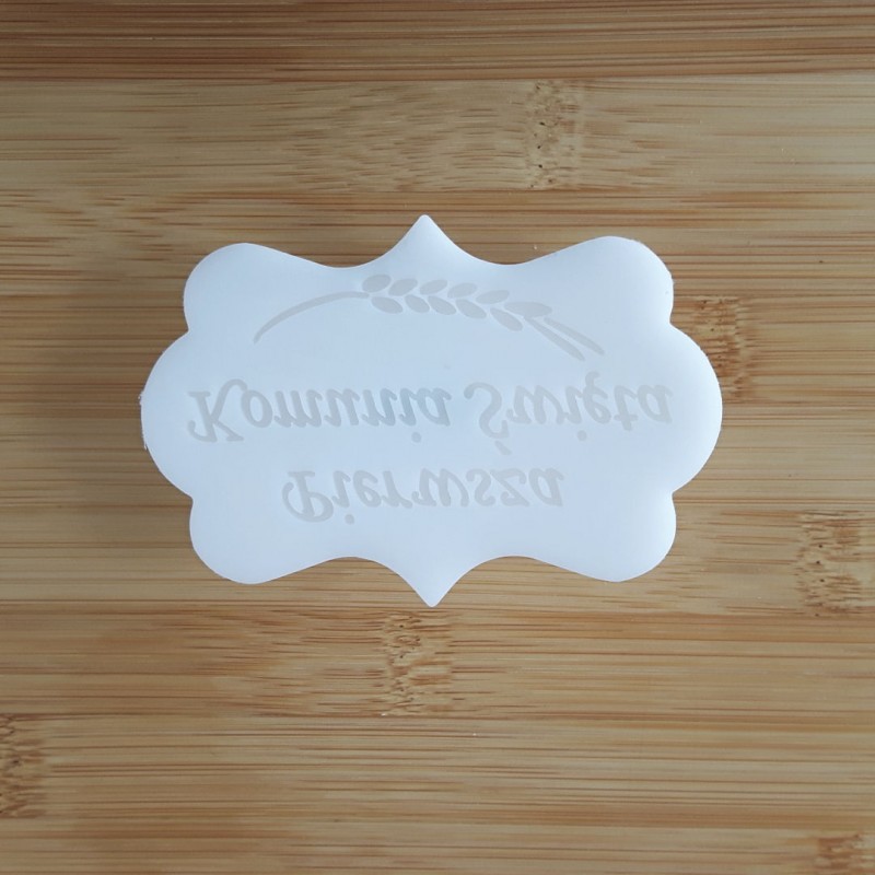 Stempel 9 x 6,2 cm Etykieta - Pierwsza Komunia Święta kłos - stempel do ciastek